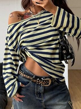 Striped Boat Neck Long Sleeve T-Shirt